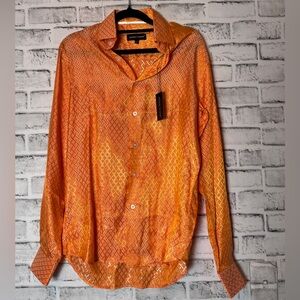 Barry.Wang Geometric Orange button down‎ Shirt